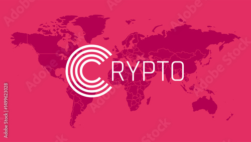 Crypto currency. Blockchain technology. Wallet, virtual money for business, decentralization, finance, global trade, payment, exchange. Vector world map background
