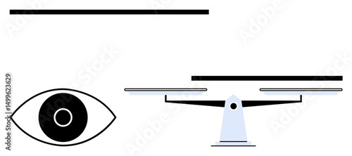 Minimalist eye and balance scale emphasizing focus, fairness, and balance. Ideal for justice, decision-making, equality, integrity, focus, insight and simple landing page