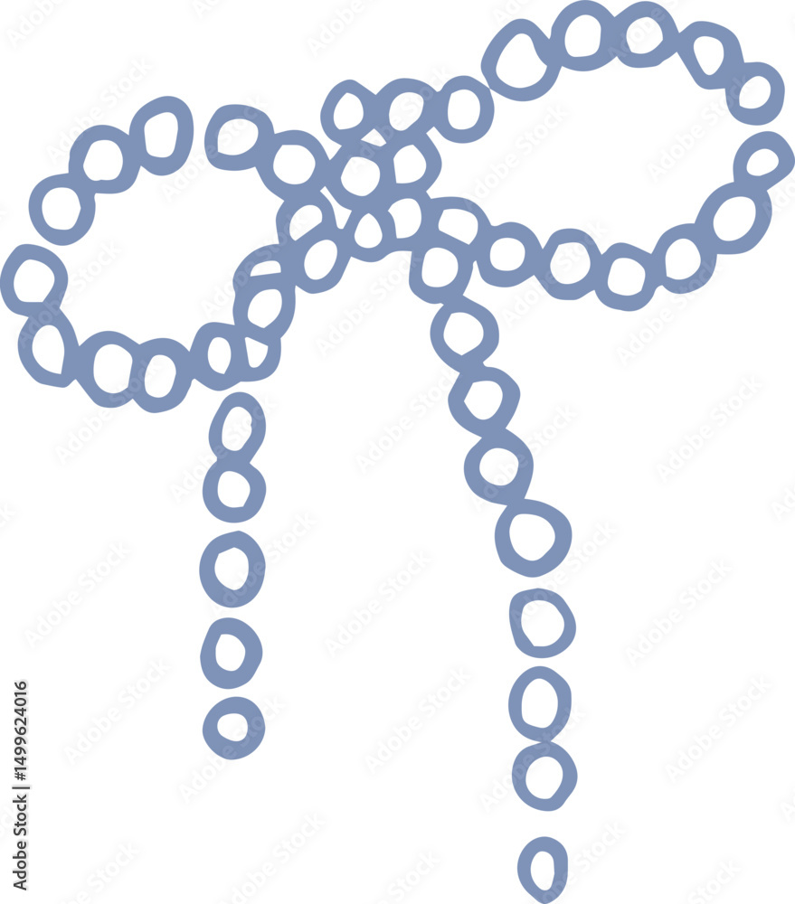 Fototapeta premium Illustration of coquette elegant ribbon bow with string of pearls. Summer whimsical mermaid core element