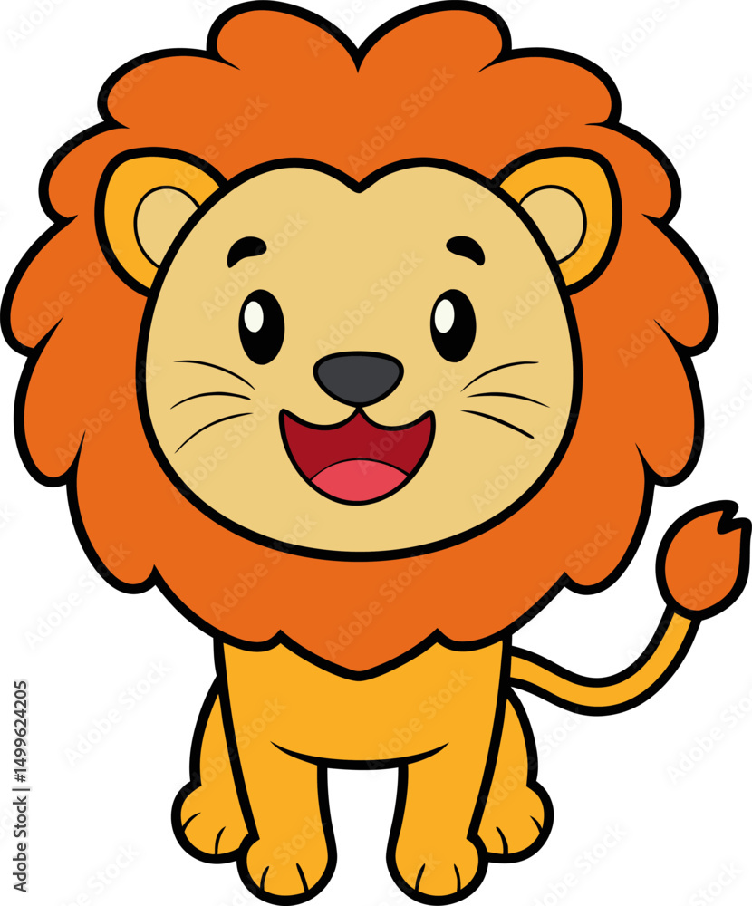 Obraz premium Cute lion character with round face and joyful grin suitable for kids illustration and storybook scenes