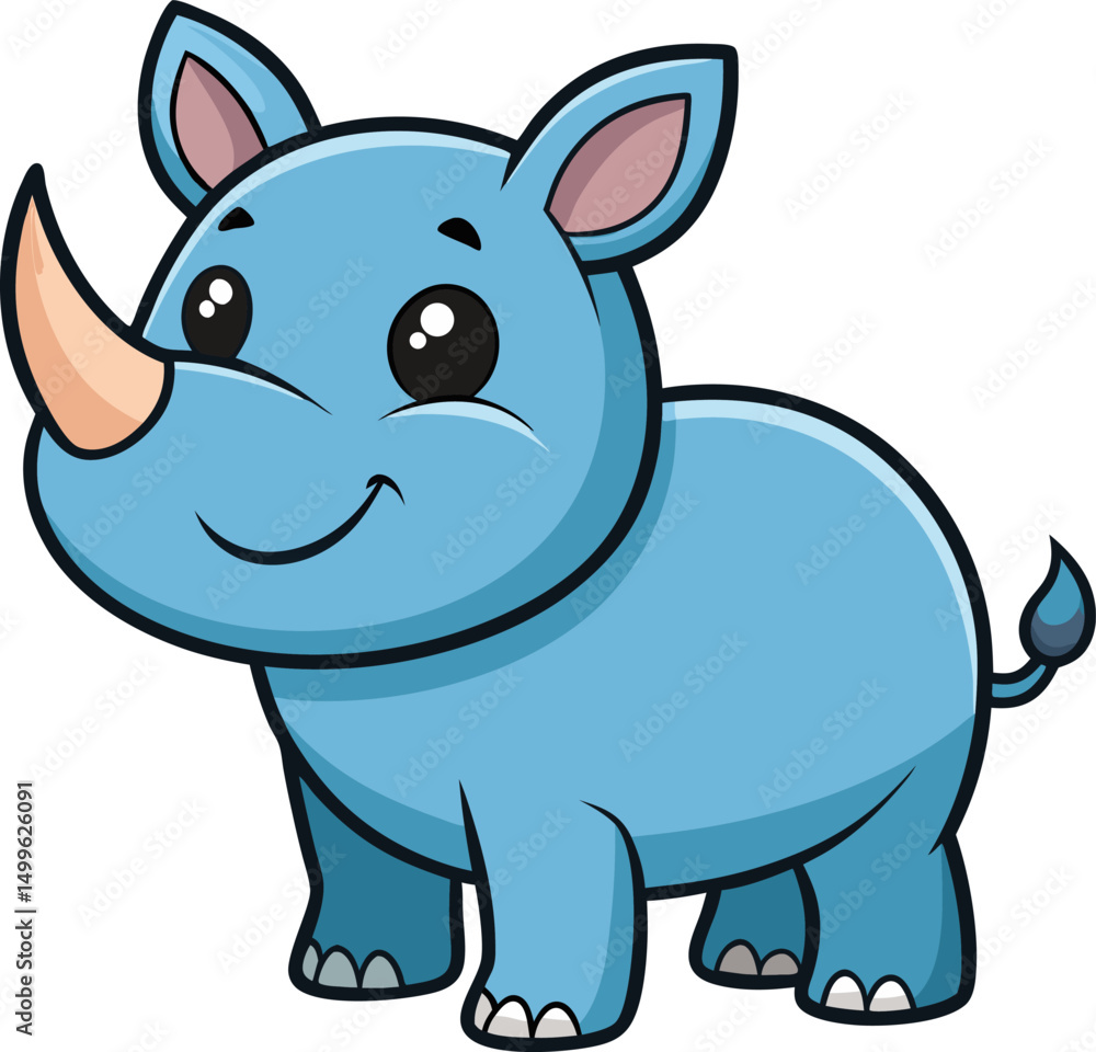 Naklejka premium Cute rhino vector character with soft features and happy face standing confidently in zoo theme graphics