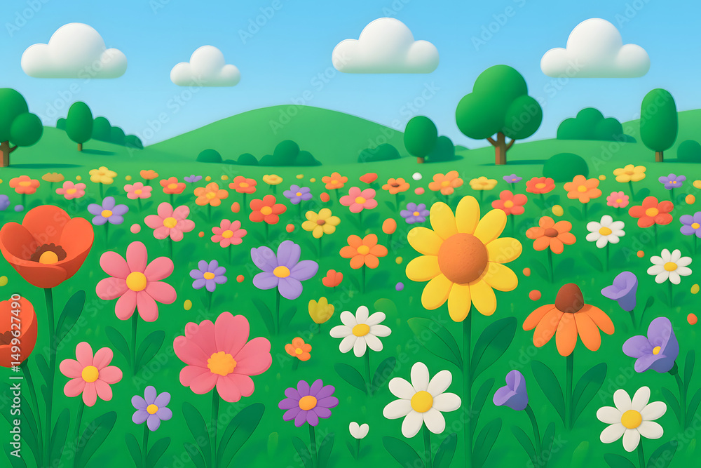 Fototapeta premium Blooming Flower Field in Full Color