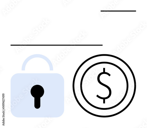 Padlock and dollar coin icon emphasizing financial security, cyber protection, investment safety. Ideal for banking, fintech, cryptocurrency, data protection, online payments, saving simple landing