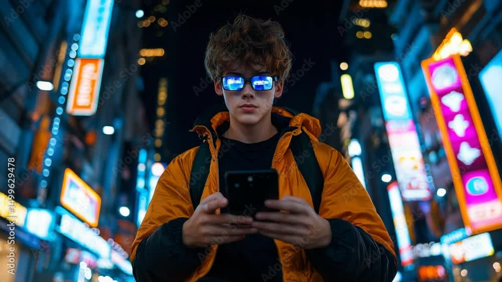 Night City Teenager with Smartphone Night City Teenager with Smartphone