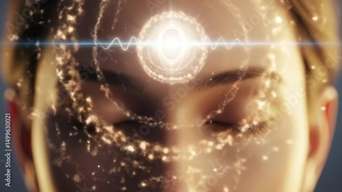 Glowing third eye concept with mystical energy around face  
