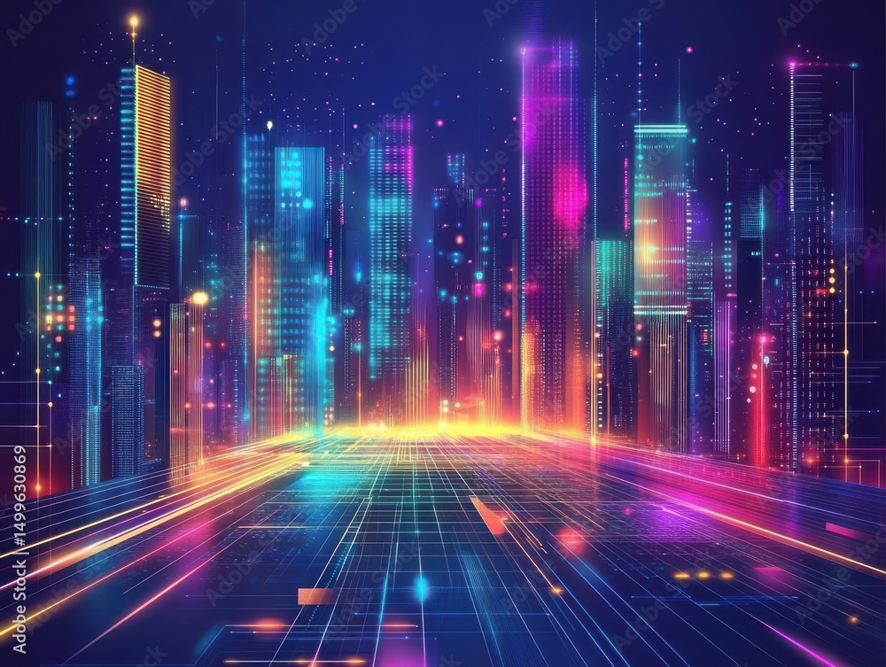 Cyberpunk aesthetics: intricate grids radiating brilliant neon city energy. Cyberpunk aesthetics: intricate grids radiating brilliant neon city energy.