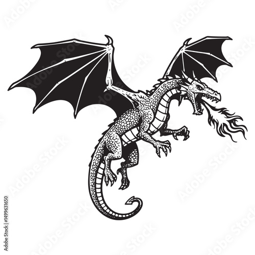 Flying dragon breathes fire image