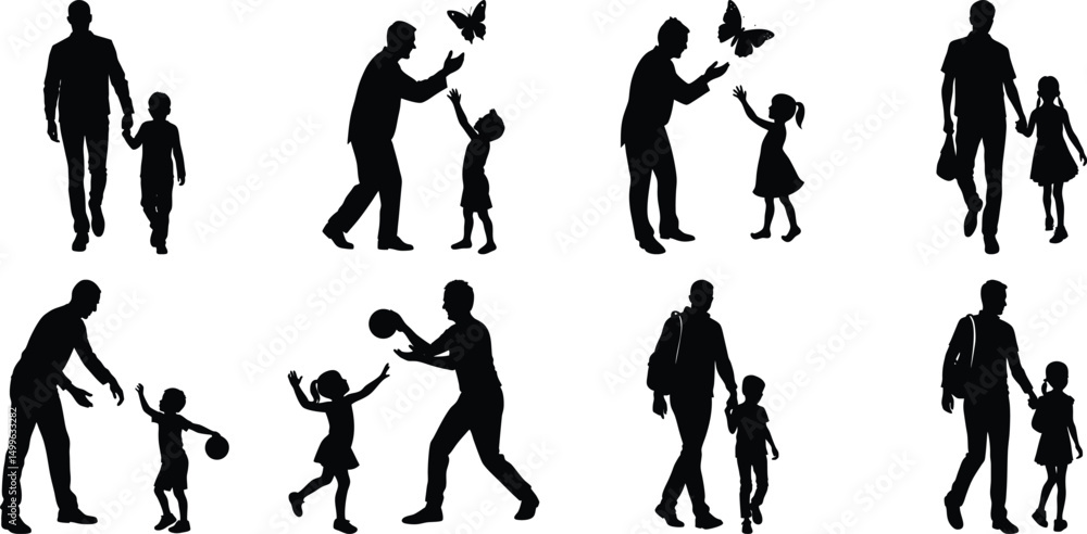 Father's Day Illustration silhouette dad son daughter vector Father's Day Illustration silhouette dad son daughter vector
