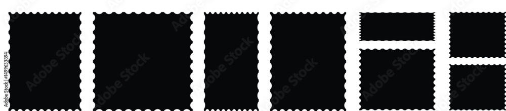 Obraz premium Set of with zigzag edge, scallop edge shapes Black frames. Geometric shapes stickers with zigzag wavy edge. set of photo frames zigzag edge shapes Vector illustration 
