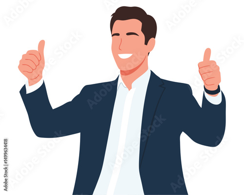 Happy Man in Suit Giving Thumbs Up Gesture in Positive, Energetic Clipart Illustration