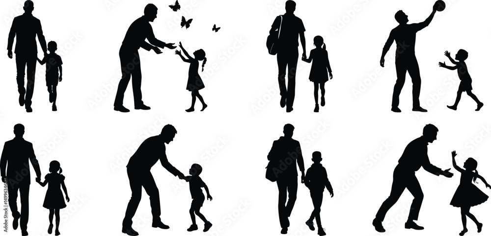 Father's Day Illustration silhouette dad son daughter vector Father's Day Illustration silhouette dad son daughter vector