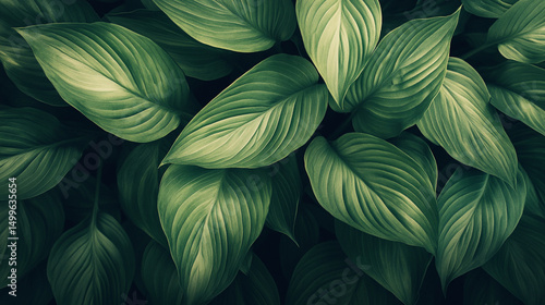 A close-up of vibrant green leaves creating a lush, tranquil atmosphere.