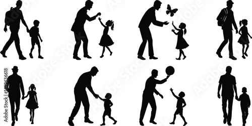 Father's Day Illustration silhouette dad son daughter vector