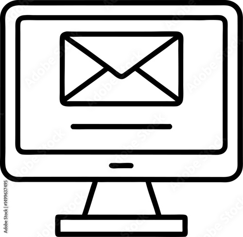 inbox icon on monitor vector outline icon on white or transparent background	