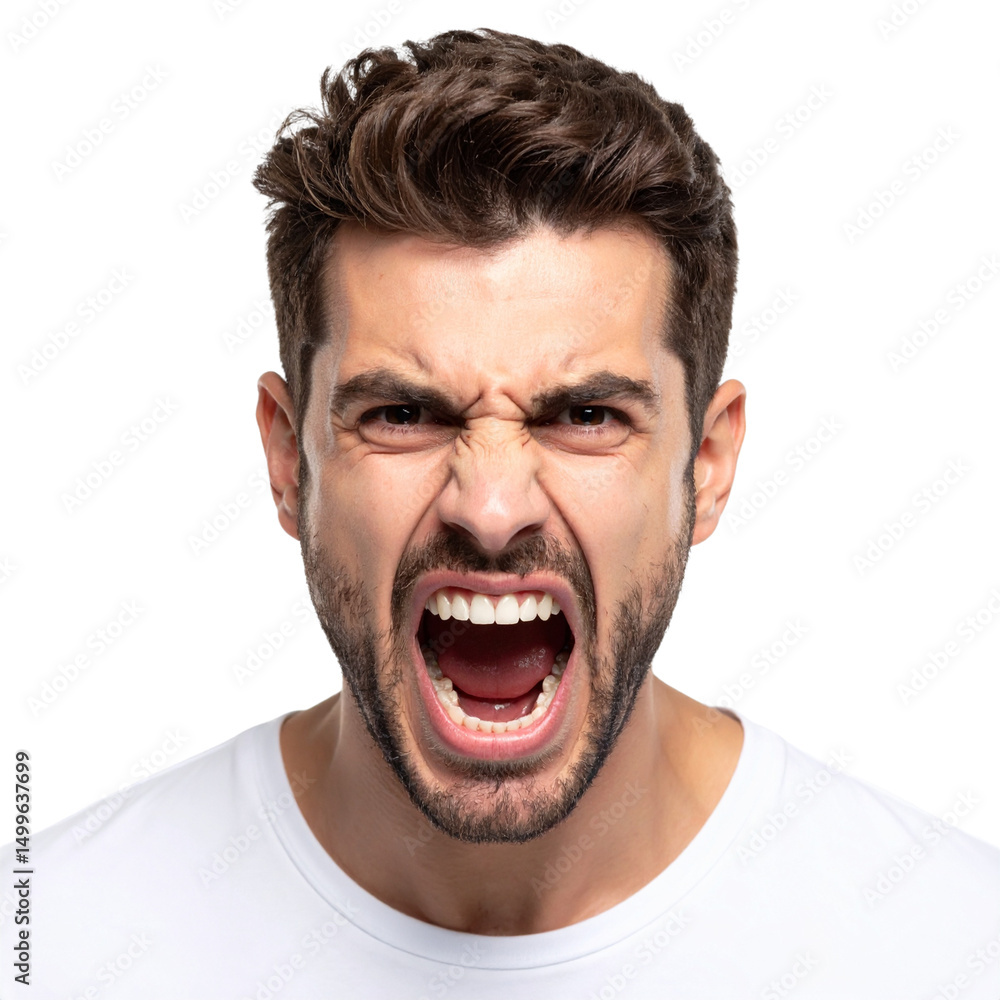 Furious Man with Intense Rage Expression, Isolated on Transparent Background PNG Furious Man with Intense Rage Expression, Isolated on Transparent Background PNG