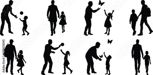 Father's Day Illustration silhouette dad son daughter vector