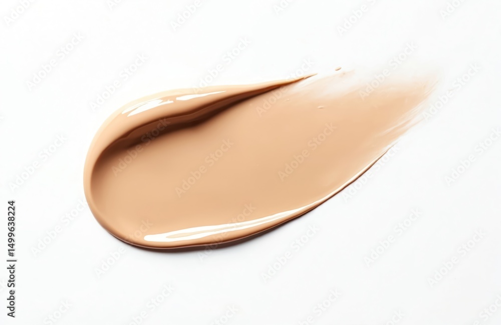 Makeup foundation smear on white background. Beige color, smooth texture. Liquid cosmetic product for perfect face skin tone. Cosmetic sample, smear product for beauty routine. Makeup foundation smear on white background. Beige color, smooth texture. Liquid cosmetic product for perfect face skin tone. Cosmetic sample, smear product for beauty routine.