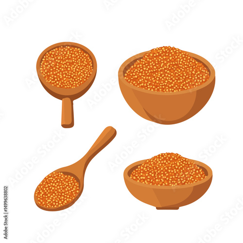 A simple flat 2D icon of bulgur wheat set isolated on the background, vector design, ideal for animation, UI/UX design, mobile apps, web design, digital illustrations, flat 2D