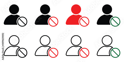 Blocked User Icon Set – Stop Profile, Restricted Account, and Denied Access Vector Symbols
