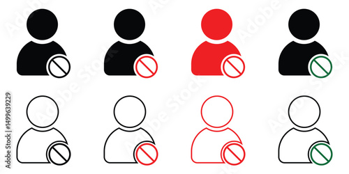 Blocked User Icon Set – Stop Profile, Restricted Account, and Denied Access Vector Symbols