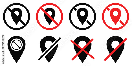 No GPS and Location Error Icon Set – Invalid Signal, Prohibited Area, and Navigation Block Symbols in Vector Style