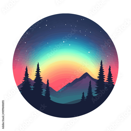 My very Simple flat 2D icon, aurora lights isolated on a white background, vector, flat design, animation design, simple flat 2D icon, minimalist design, vector design, eps