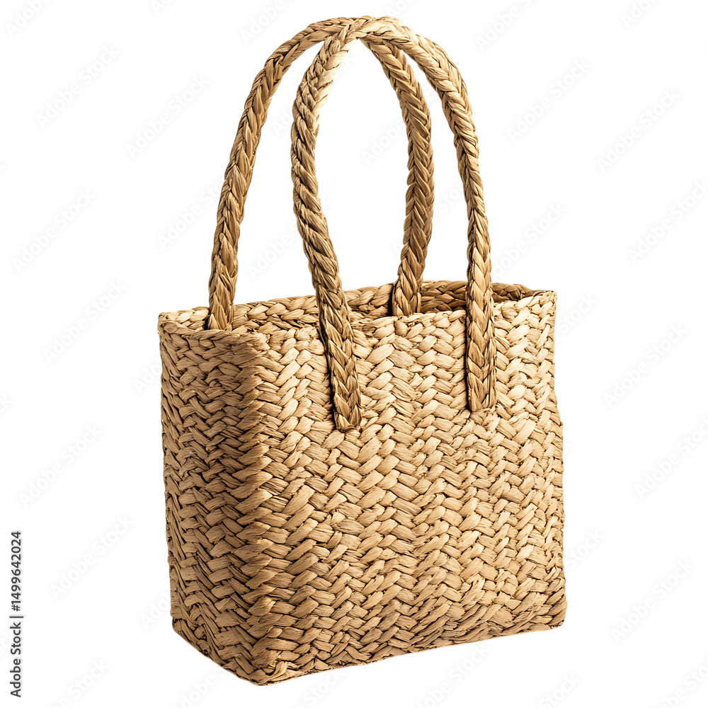 Handcrafted Straw Tote Bag with Detailed Weaving Isolated on Transparent Background Handcrafted Straw Tote Bag with Detailed Weaving Isolated on Transparent Background