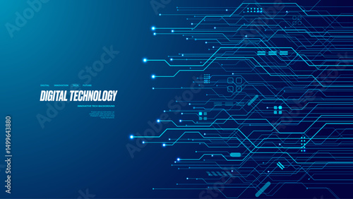 Abstract technology blue circuit board texture or pattern. Web background design with text. Futuristic blue circuit board on tech bg. AI innovation concept. Light blue connected dots and lines. Vector