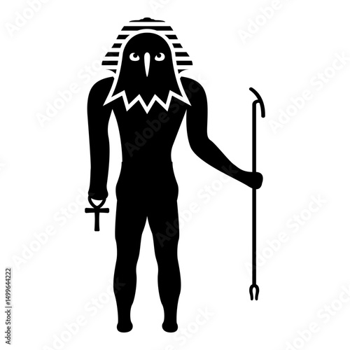 Egypt sun god deity Ra ancient with falcon head icon black color vector illustration image flat style