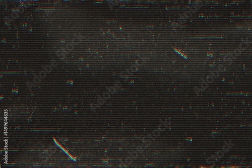 Quadro em tela Intentional distortion, noise, and scanlines: the blank screen of an old VHS player linked to a television, with orange and teal color zones indicating a degraded signal and damaged tape