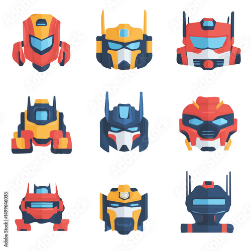 My Simple flat 2D icon transformers set isolated on transparent background, vector, flat design, animation design, simple flat 2D icon, minimalist design, clipart