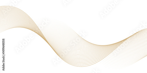 Luxury abstract gold wavy line pattern (guilloche curves) with copy space. Elegant golden color smooth gradient on white background. Premium vector striped texture for banner, business backdrop.