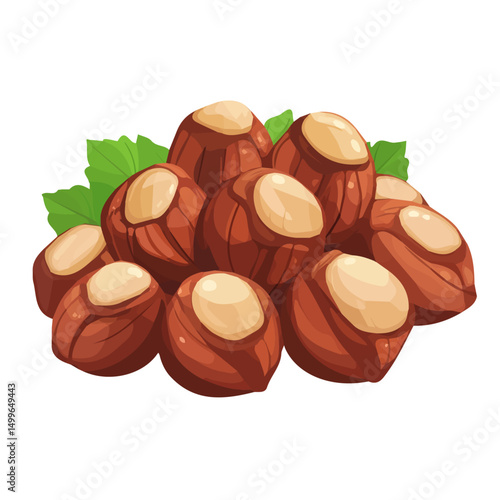 My very Simple flat 2D icon, hazelnuts bunch isolated on a white background, vector, flat design, animation design, simple flat 2D icon, minimalist design, vector design, eps