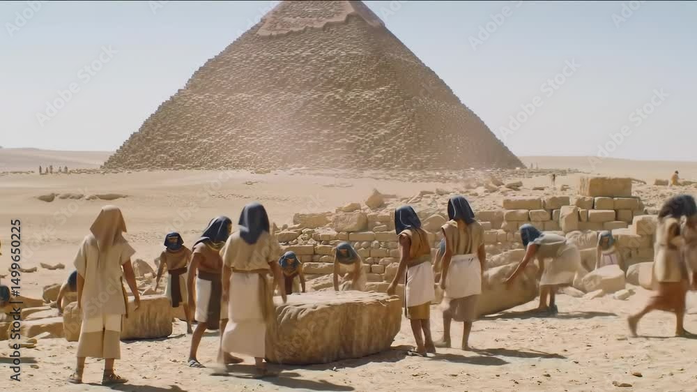 Ancient egyptian workers and pyramid