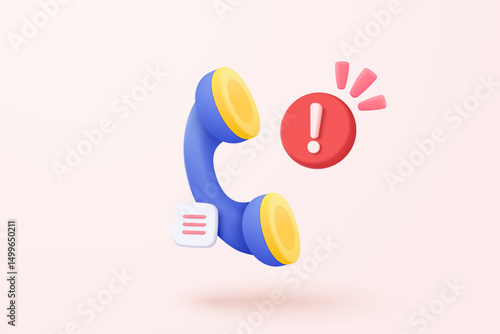 3d call phone and fail notice alert. Talk with service support hotline, Question mark icon or ask FAQ and QA answer, telephone for contact customer. 3d call center vector  icon render illustration
