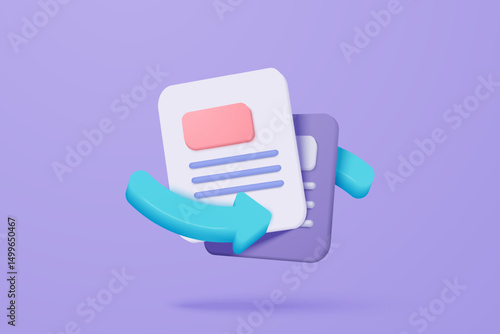 3D media data with video and photo gallery library. Searching image and video files in database. Document management soft, document form, compound docs concept. 3d file icon vector render illustration