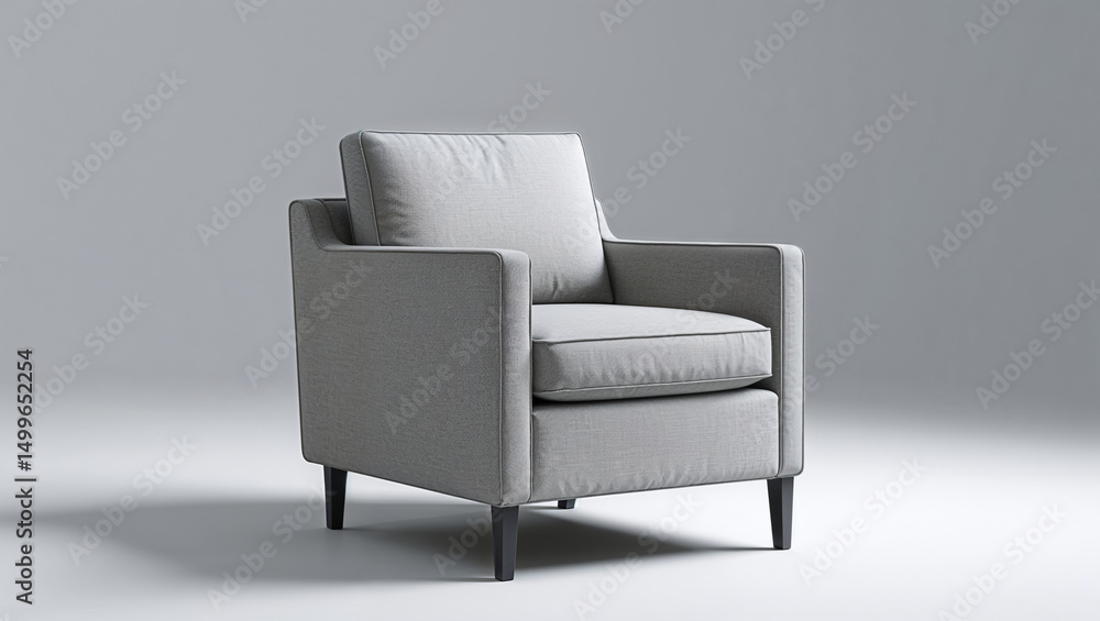Isolated gray armchair with cushions on a neutral background in a studio setting for interior design Isolated gray armchair with cushions on a neutral background in a studio setting for interior design