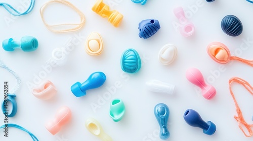 Colorful assortment of various small, plastic items
