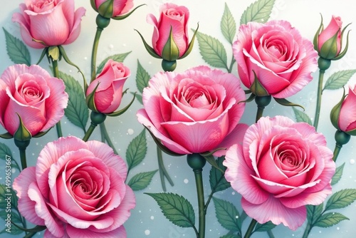 Delicate watercolor rosebuds densely arranged , aesthetic, pink, white