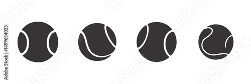 Tennis ball Set Icons, Black And White Sports Balls Vector Illustration Silhouettes.