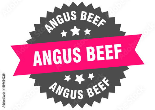 angus beef. angus beef round pink label isolated on transparent background