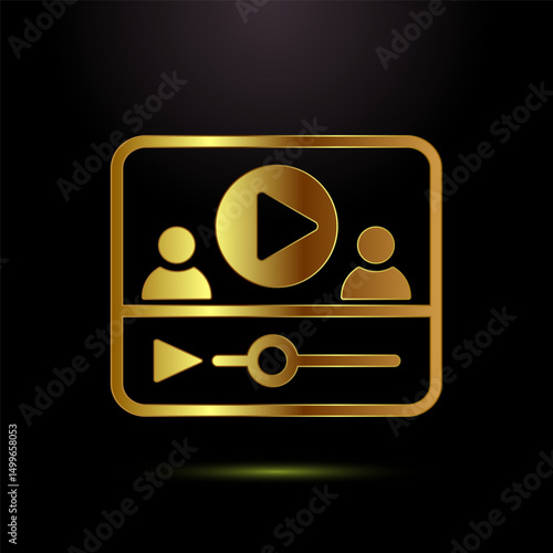 Video lectures icon design illustration, Video conference icon, Online seminar sign symbol in gold color style
