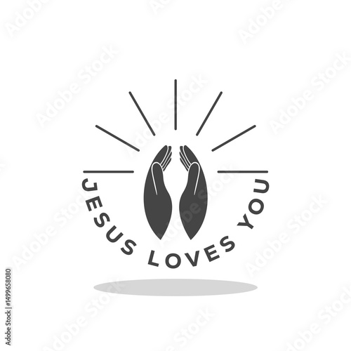 Jesus loves you Lettering praying hands icon with shadow