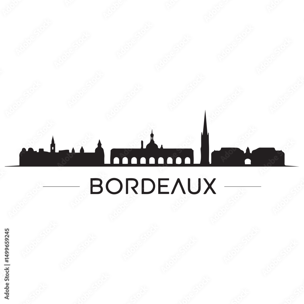 Fototapeta premium Vector Bordeaux skyline. Travel Bordeaux famous landmarks. Business and tourism concept for presentation, banner, web site. Vector black silhouette. with white background