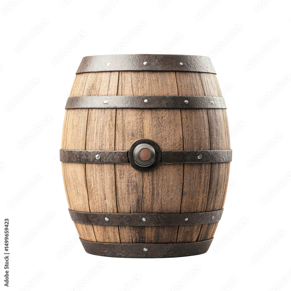 Fototapeta premium Classic wooden wine barrel transparent background in studio environment for stunning visual content