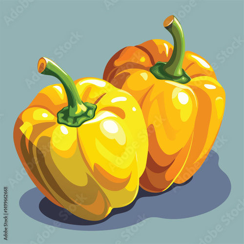 Bright yellow bell peppers their smooth skin reflecting light