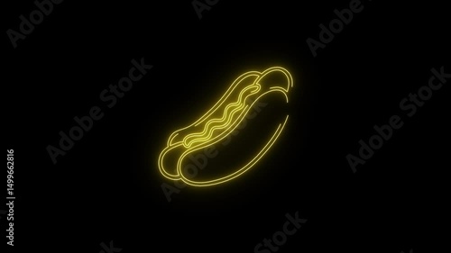 Glowing neon hotdog icon on black background 4k animation Video