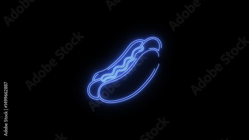 Glowing neon line of sandwich of hotdog icon on black background 4k Video