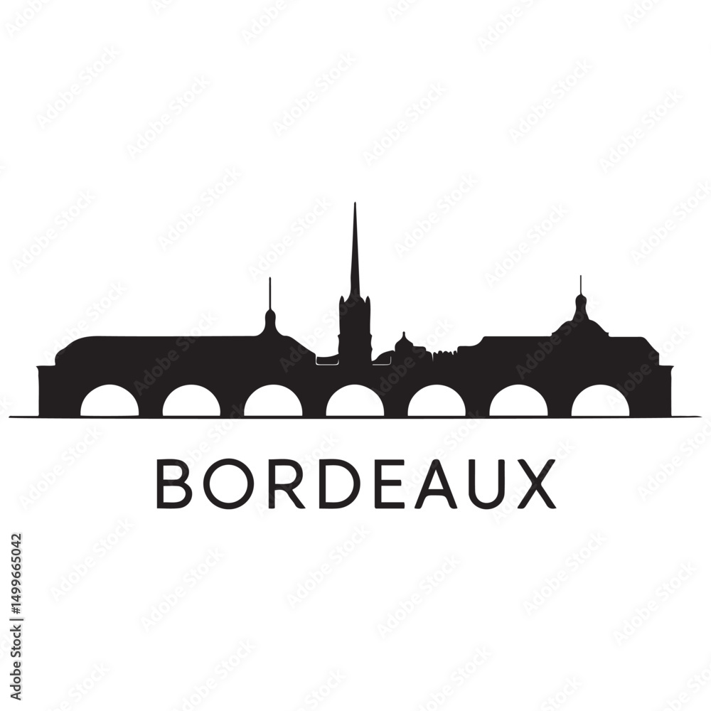 Fototapeta premium Vector Bordeaux skyline. Travel Bordeaux famous landmarks. Business and tourism concept for presentation, banner, web site. Vector black silhouette. with white background