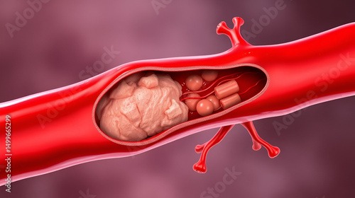 Hyperlipidemia: Atherosclerotic Blood Vessel with Plaque and High Cholesterol and Triglycerides - Detailed Illustration of a Clogged Artery-g